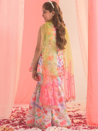 pspeaches Girls Floral Printed Angrakha Kurta with Sharara & With Dupatta