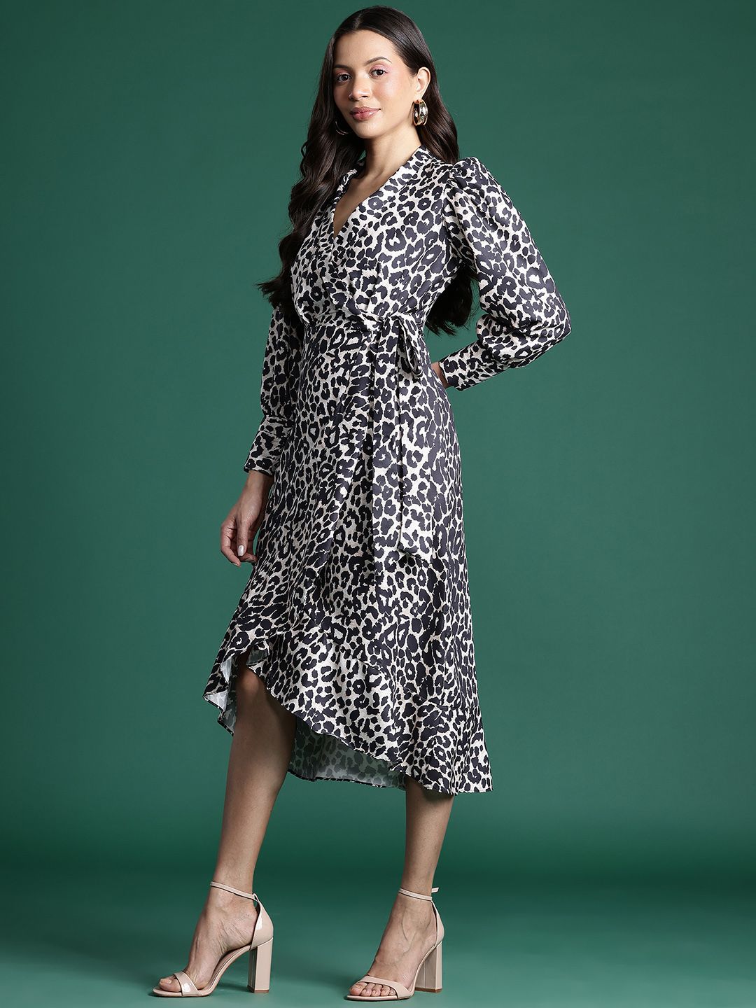 DressBerry Animal Print Midi Wrap Dress
