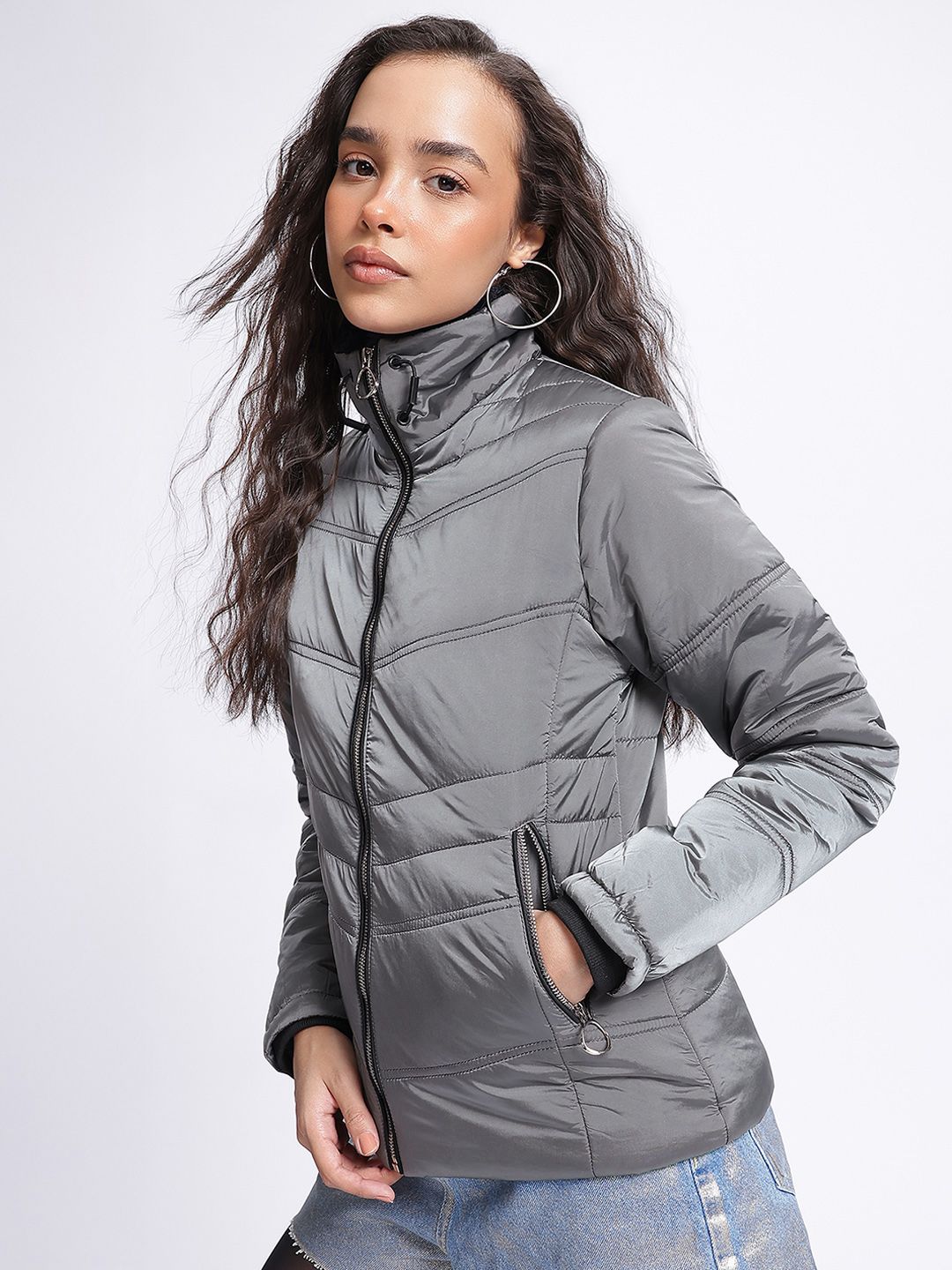 DressBerry Elevated Essentials Mock Collar Padded Jacket