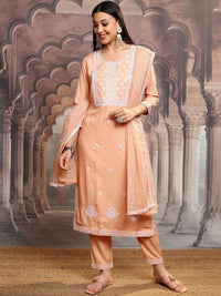 Vishudh Orange Ethnic Motifs Embroidered Thread Work Kurta with Trousers & Dupatta