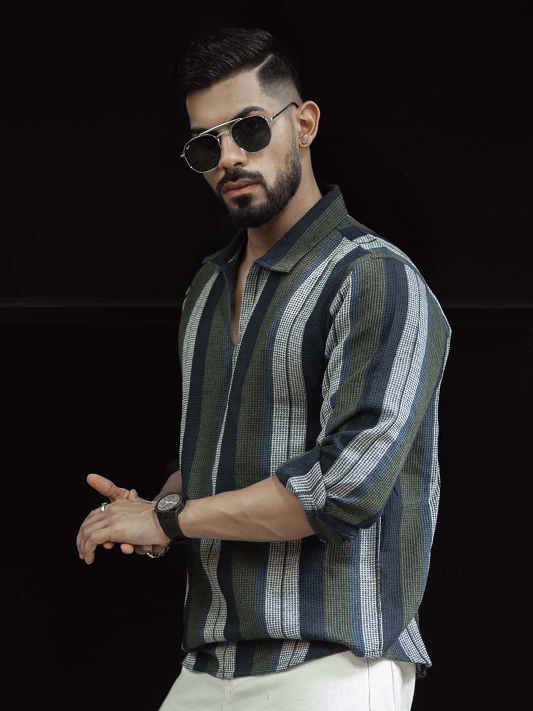 Powerlook Men Spread Collar Multi Striped Cotton Casual Shirt