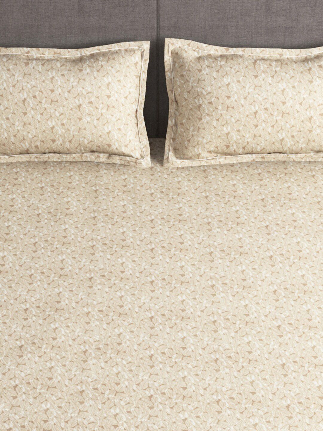 Story@home Tango Tan & White Microfiber Floral King Bedsheet With 2 Pillow Covers
