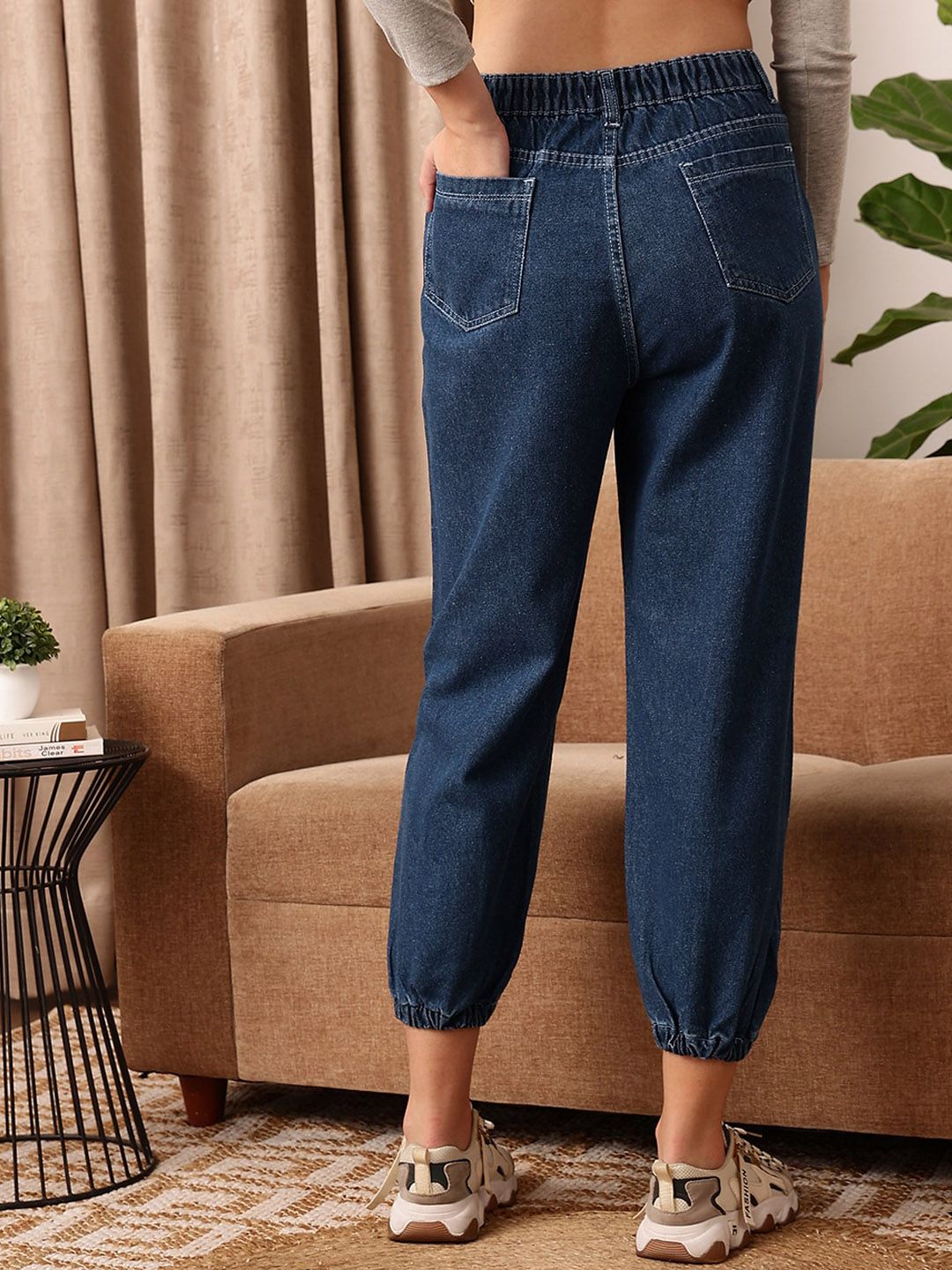 STREET 9 Women Blue Comfort Jogger Mildly Distressed Pure Cotton Light Fade Jeans