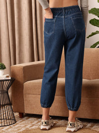 STREET 9 Women Blue Comfort Jogger Mildly Distressed Pure Cotton Light Fade Jeans
