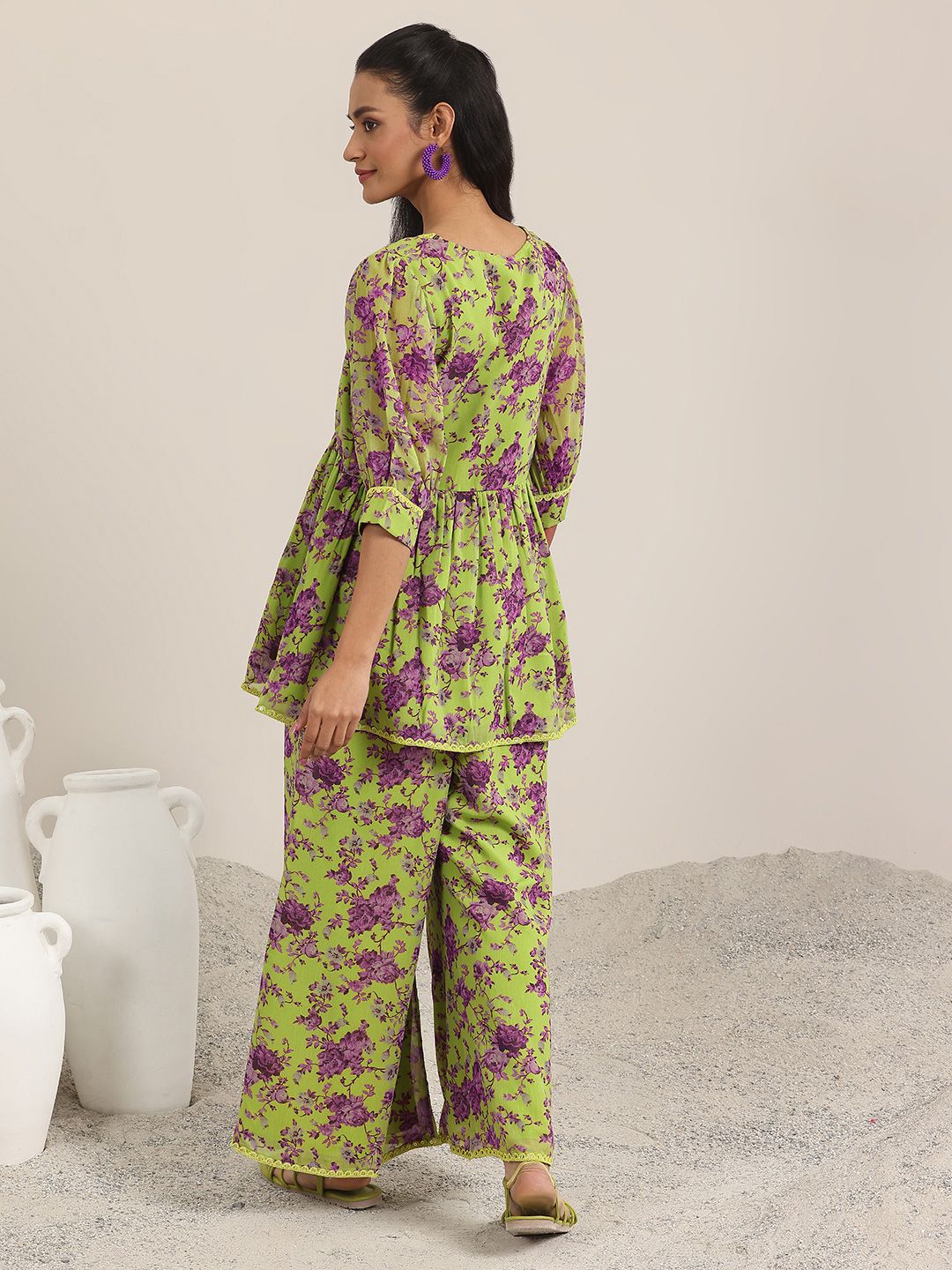 Libas Plus Size Floral Embroidered Straight Kurta With Palazzo & Dupatta