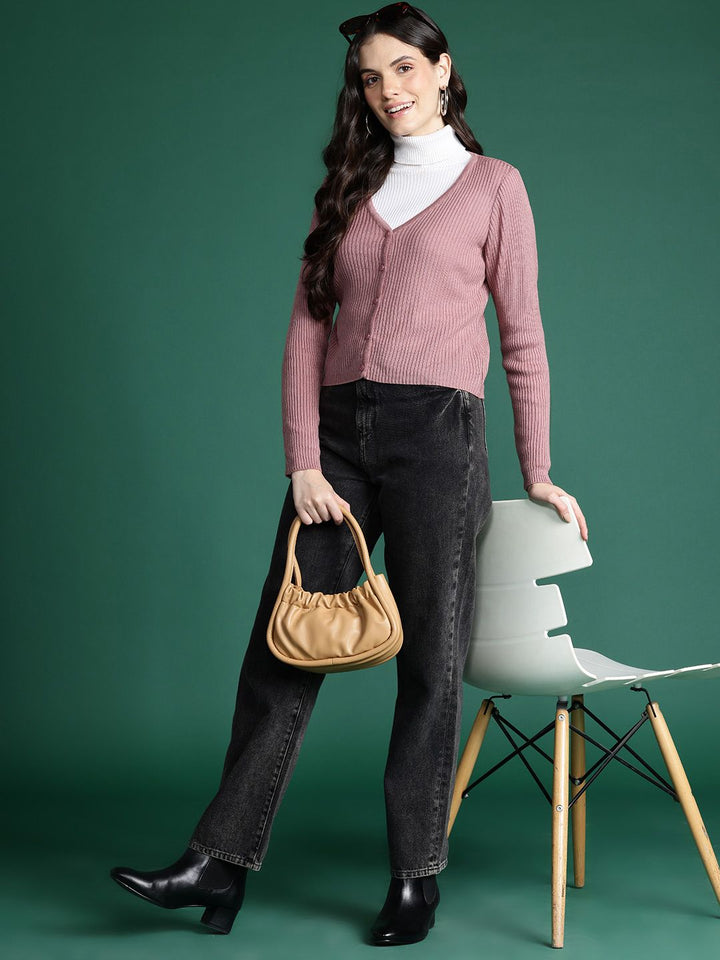 DressBerry Pure Acrylic Ribbed Cardigan