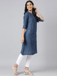 AURELIA Women Blue Front Slit A-Line Geometric Kurta