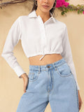 DressBerry Timeless Ties Cinched Waist Crop Shirt Style Top