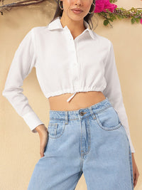 DressBerry Timeless Ties Cinched Waist Crop Shirt Style Top