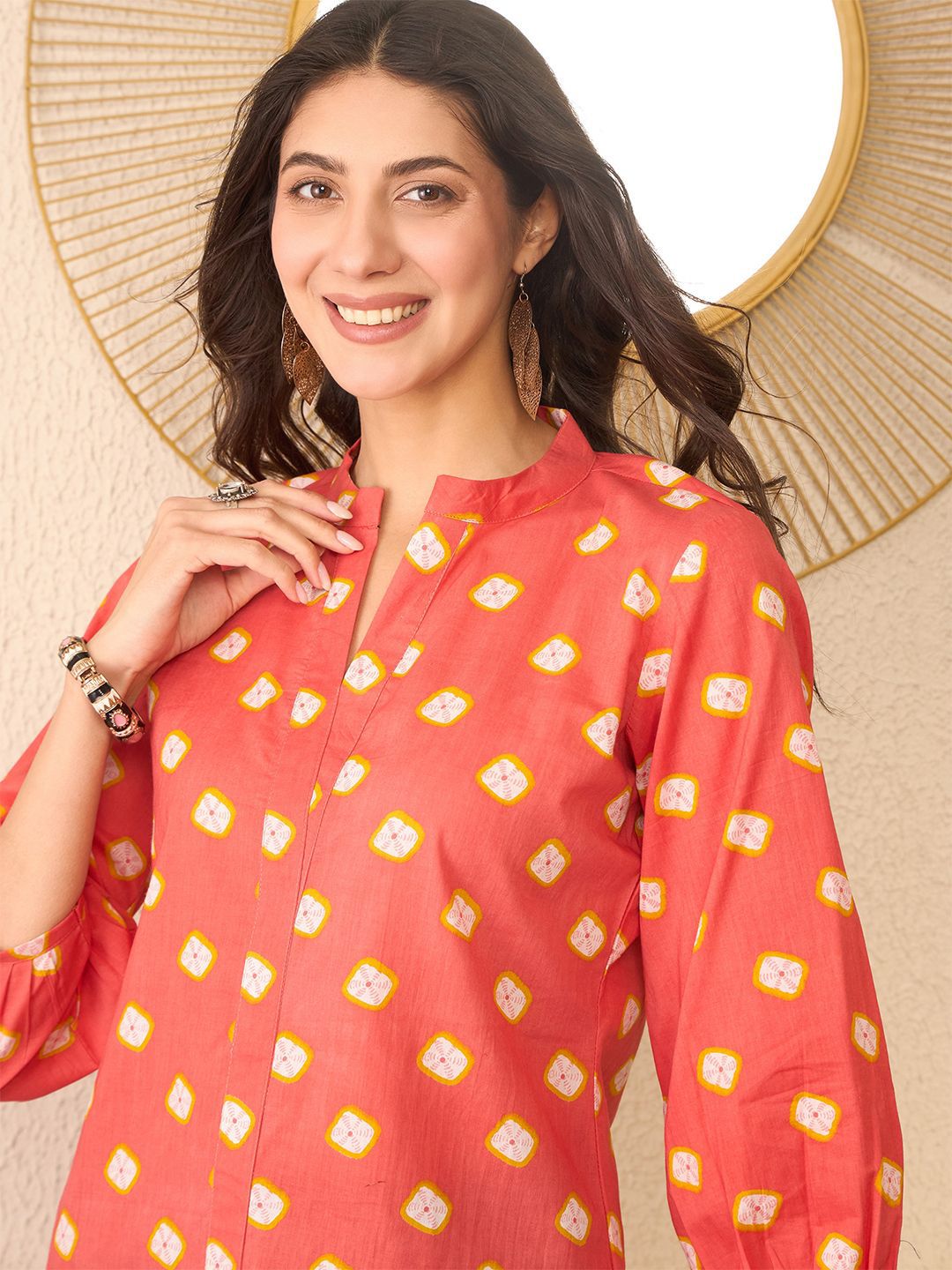 KALINI Tie and Dye Print Mandarin Collar Top