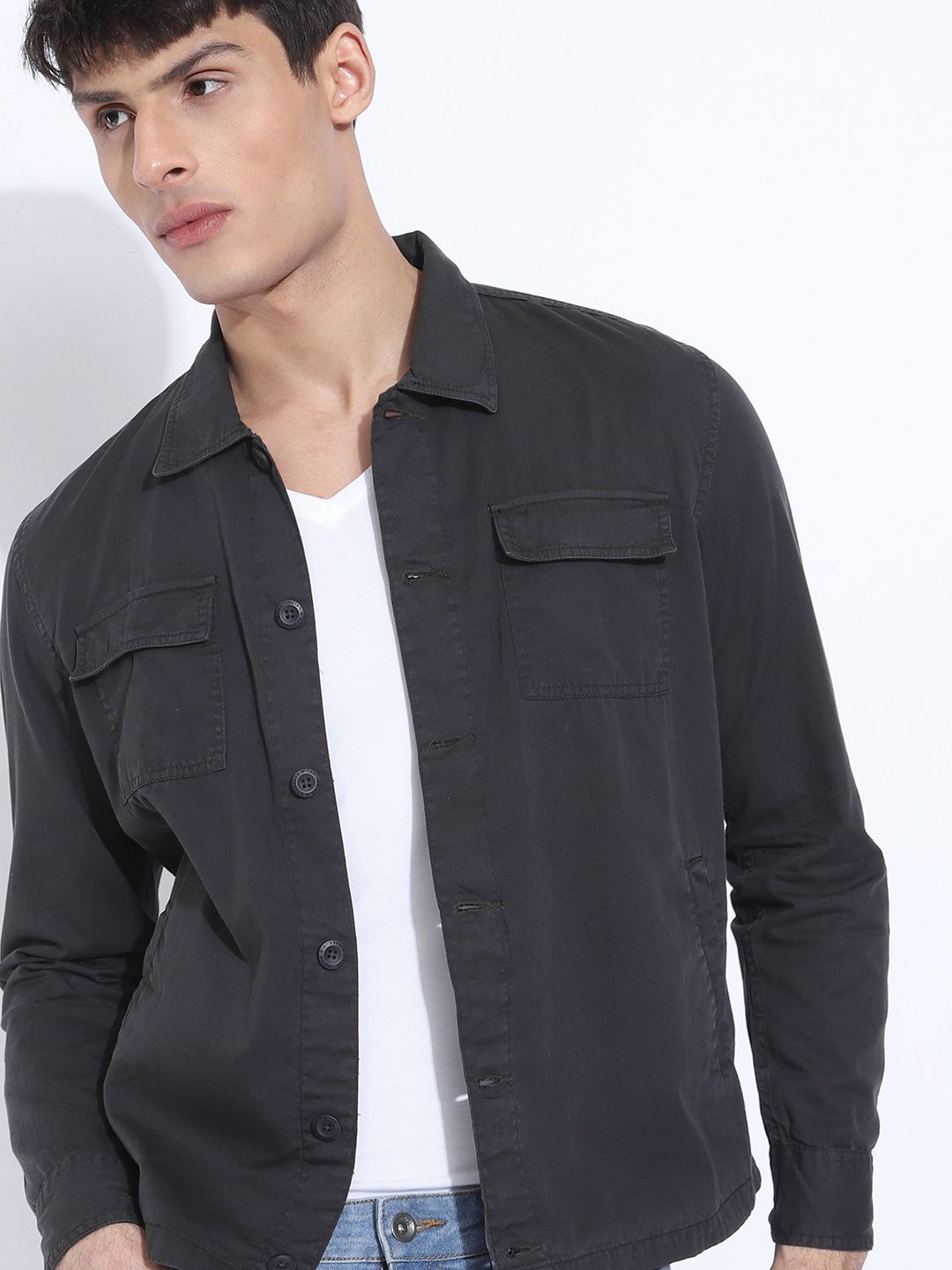 The Indian Garage Co Men Utililty Regular Fit Solid Shirt with Double Flap Pocket