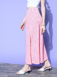 Berrylush Pretty Pink Floral Peekaboo Slit Skirt