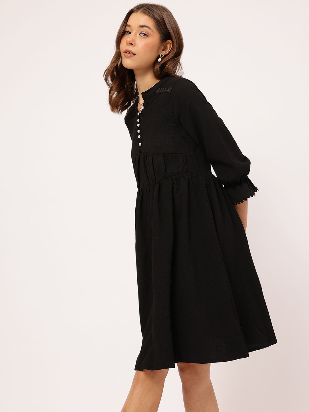 DressBerry Lacey Dream Textured Ruched A-Line Dress
