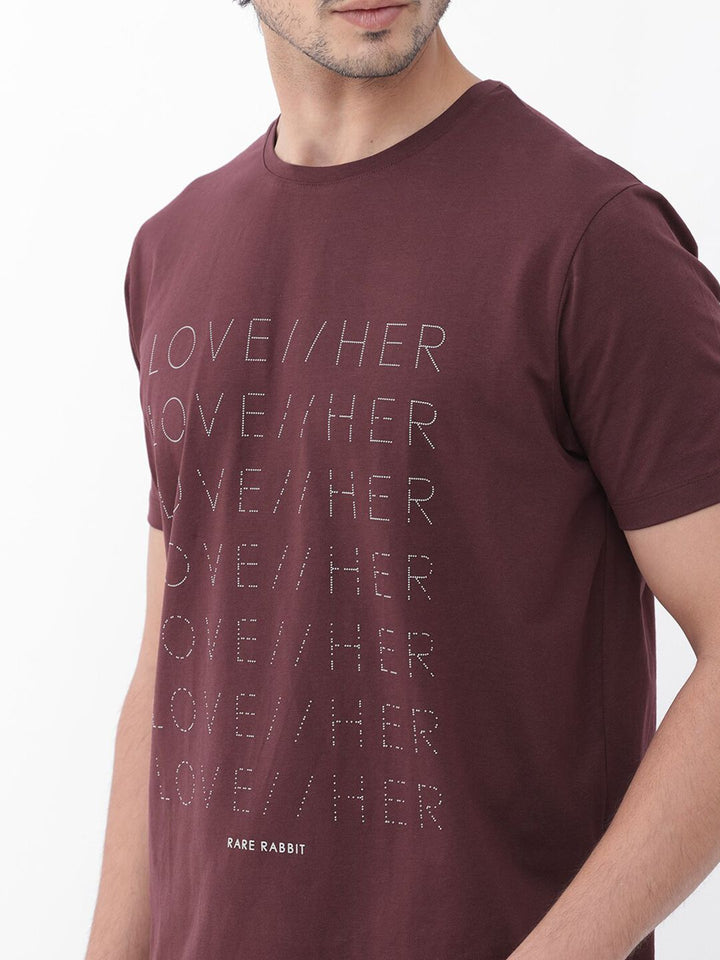 RARE RABBIT Men Love Her Skinny Fit Typography Printed Cotton T-Shirt