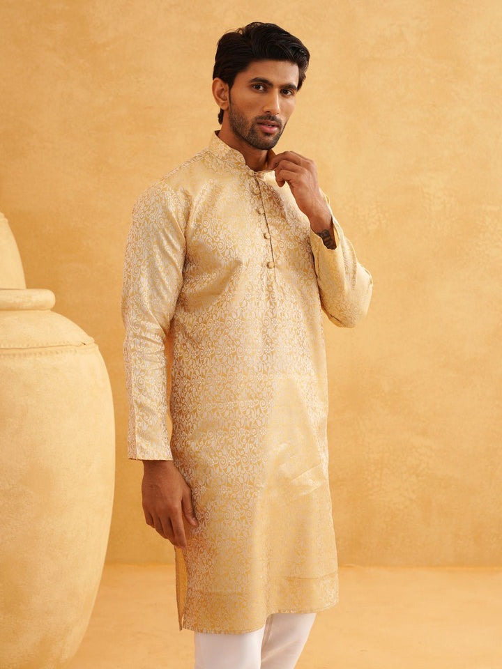SOJANYA Motif Etnik Rekaan Tenunan Kolar Mandarin Kurta Lurus Lengan Panjang