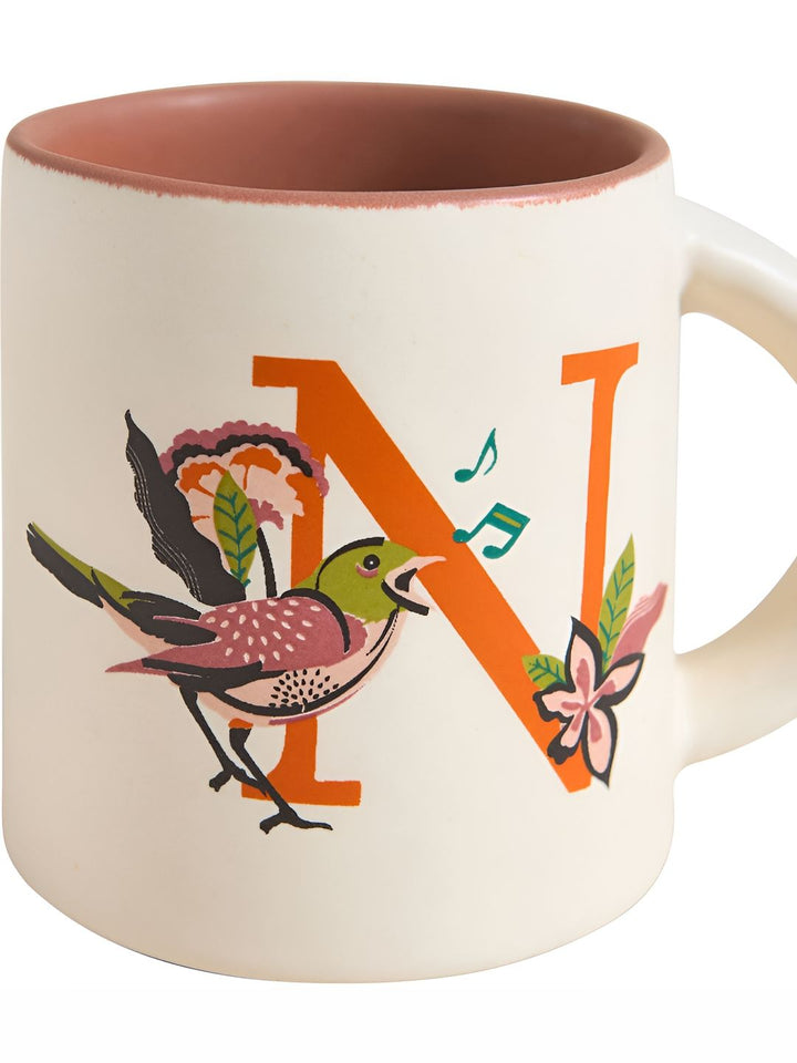 Chumbak Off White &amp; Orange Printed Ceramic Glossy Mug 300 ml