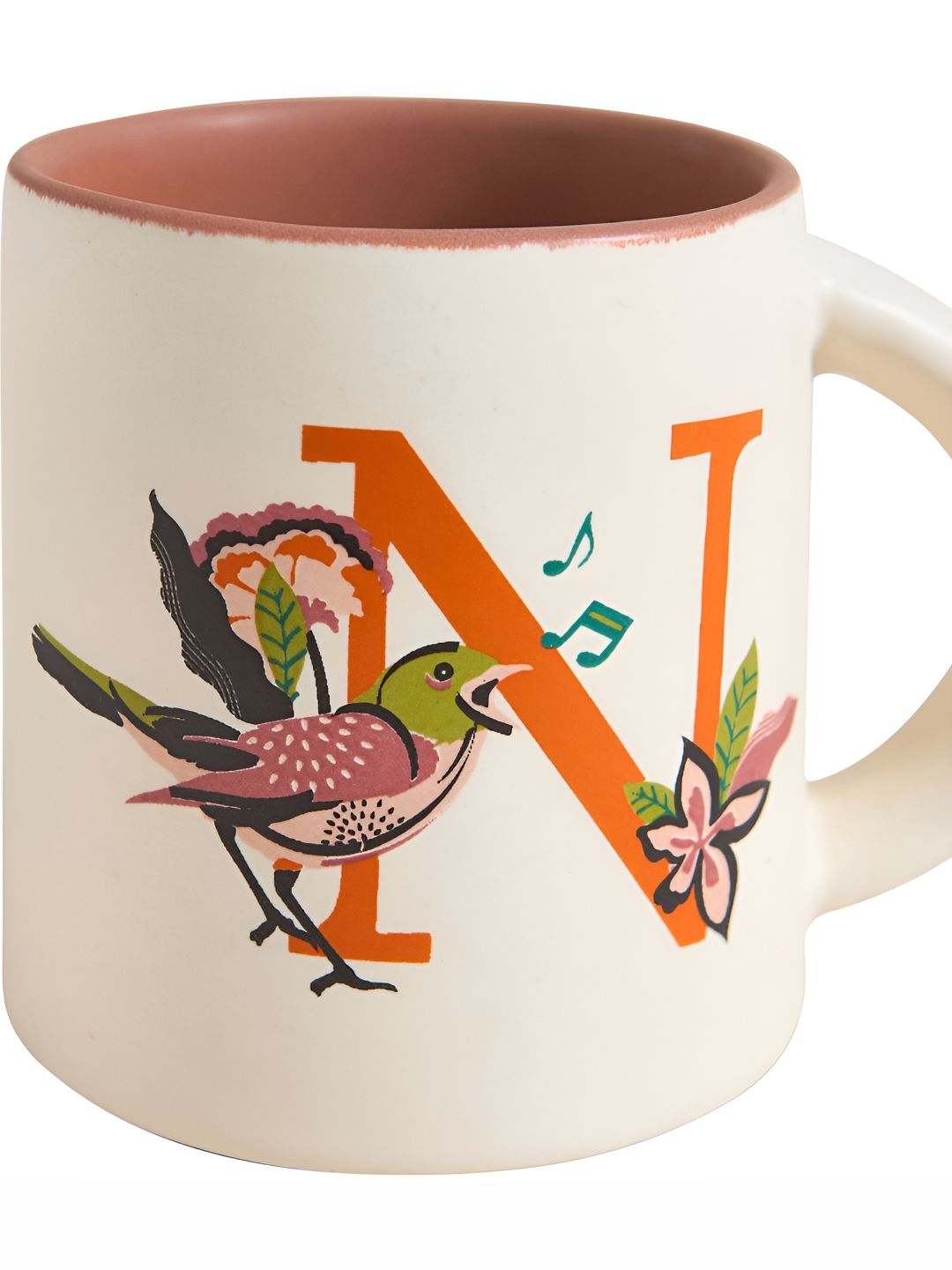 Chumbak Off White &amp; Orange Printed Ceramic Glossy Mug 300 ml