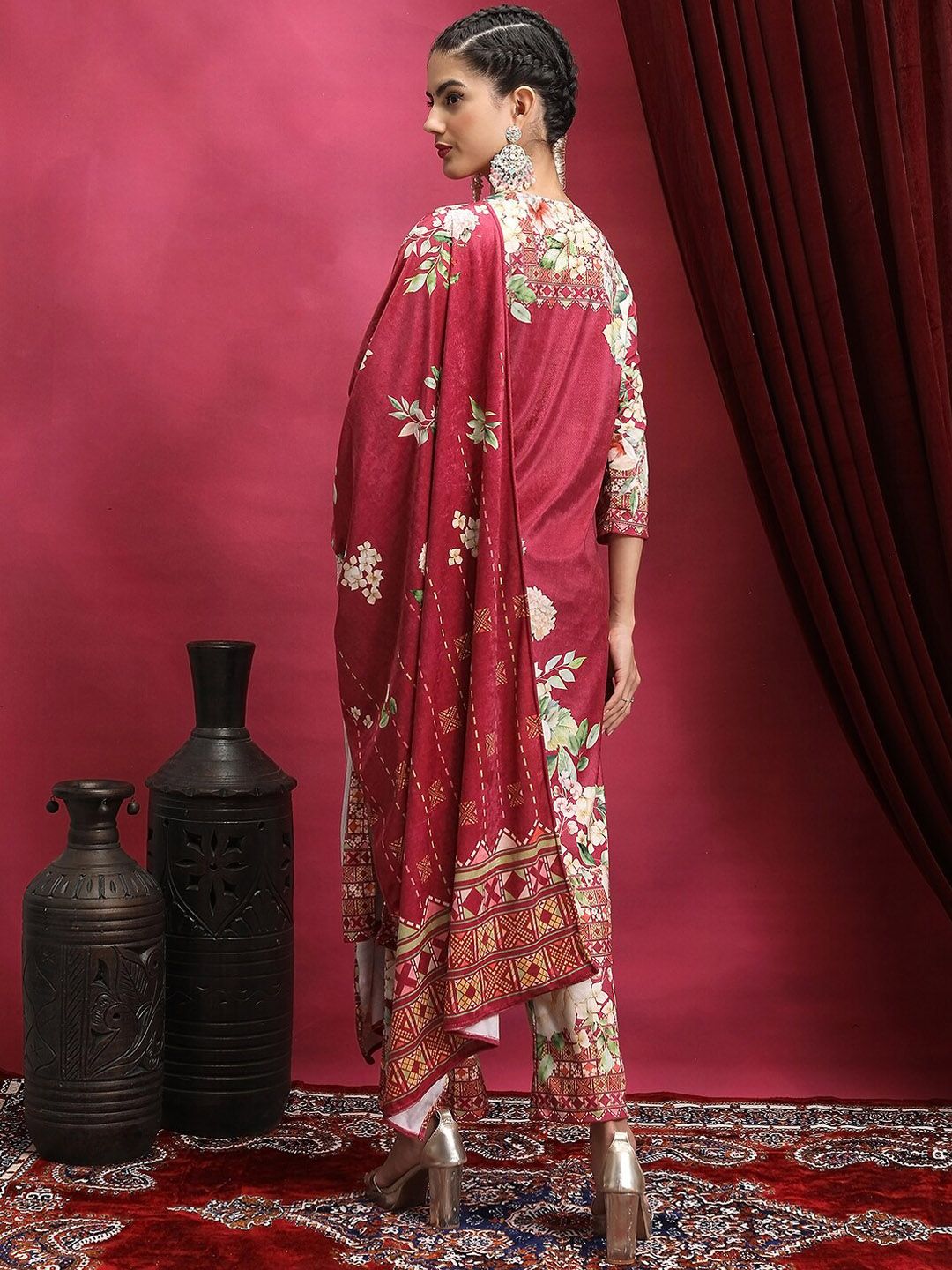 Vishudh Floral Printed Regular Notch Neck Kurta With Palazzos And Dupatta