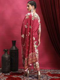 Vishudh Floral Printed Regular Notch Neck Kurta With Palazzos And Dupatta