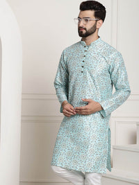 SOJANYA Floral Woven Design Mandarin Collar Silk Cotton Kurta