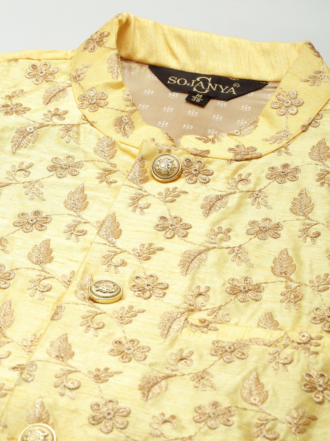 SOJANYA Men Sea Green Striped Kurta with Churidar & Nehru Jacket
