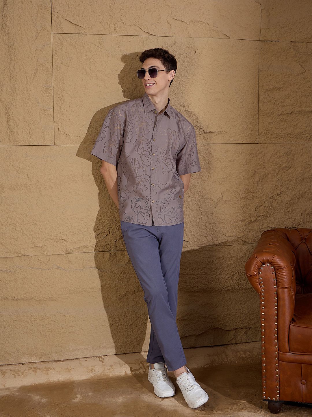 DENNISON Men Semi Sheer Floral Printed Oversized Shirt