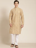 SOJANYA Lelaki Motif Etnik Emas & Putih Sulam Kurta