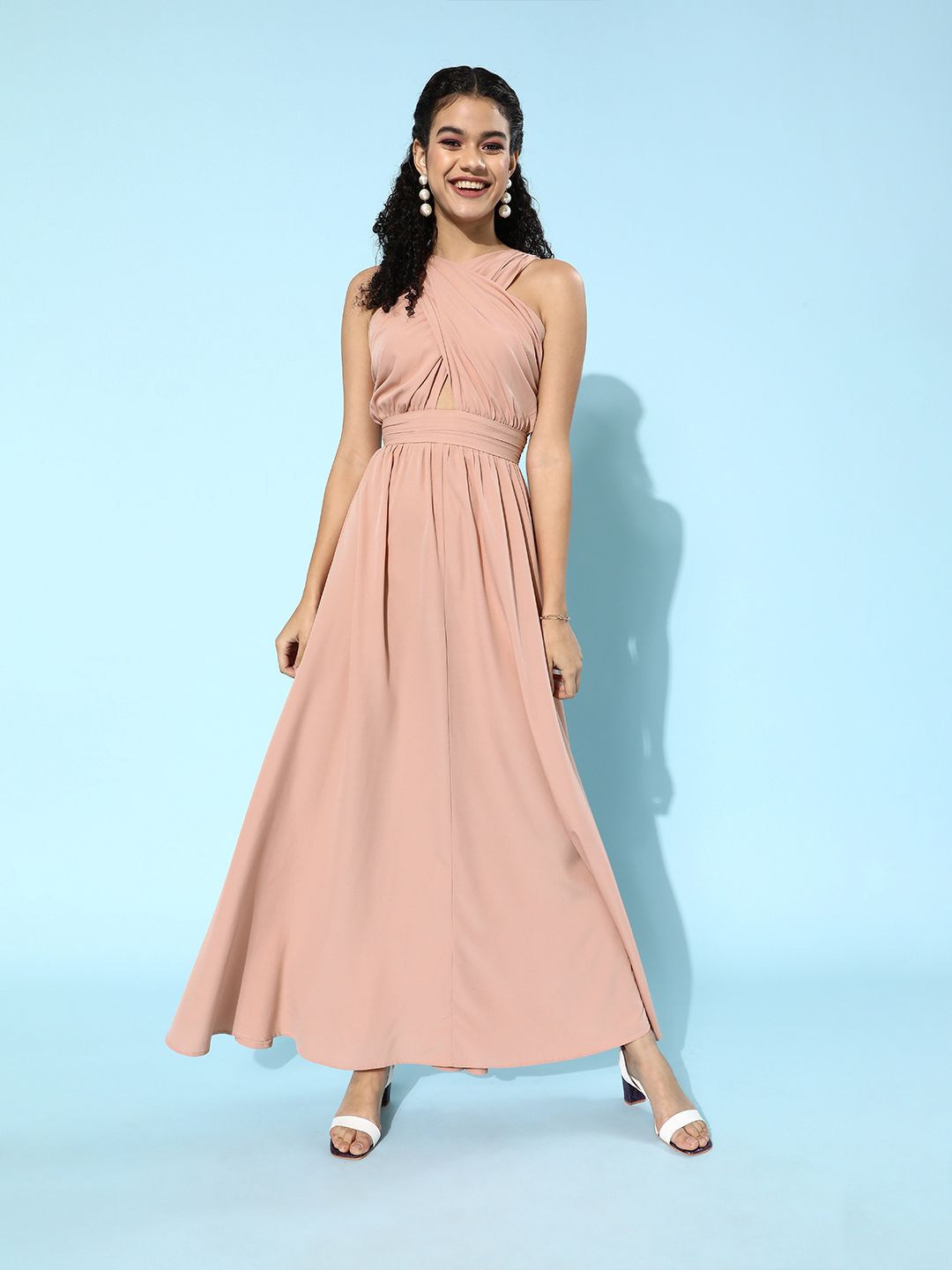 Berrylush Women Pretty Pink Solid Ruched Dress