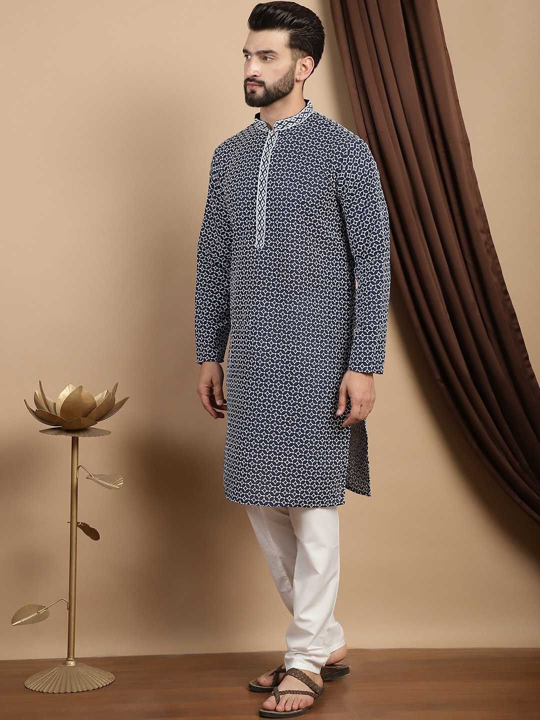 Anouk Ethnic Motifs Embroidered Thread Work Pure Cotton Straight Kurta with Churidar