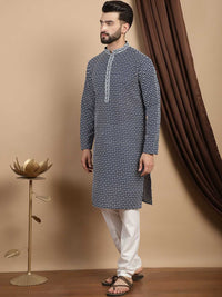 Anouk Ethnic Motifs Embroidered Thread Work Pure Cotton Straight Kurta with Churidar