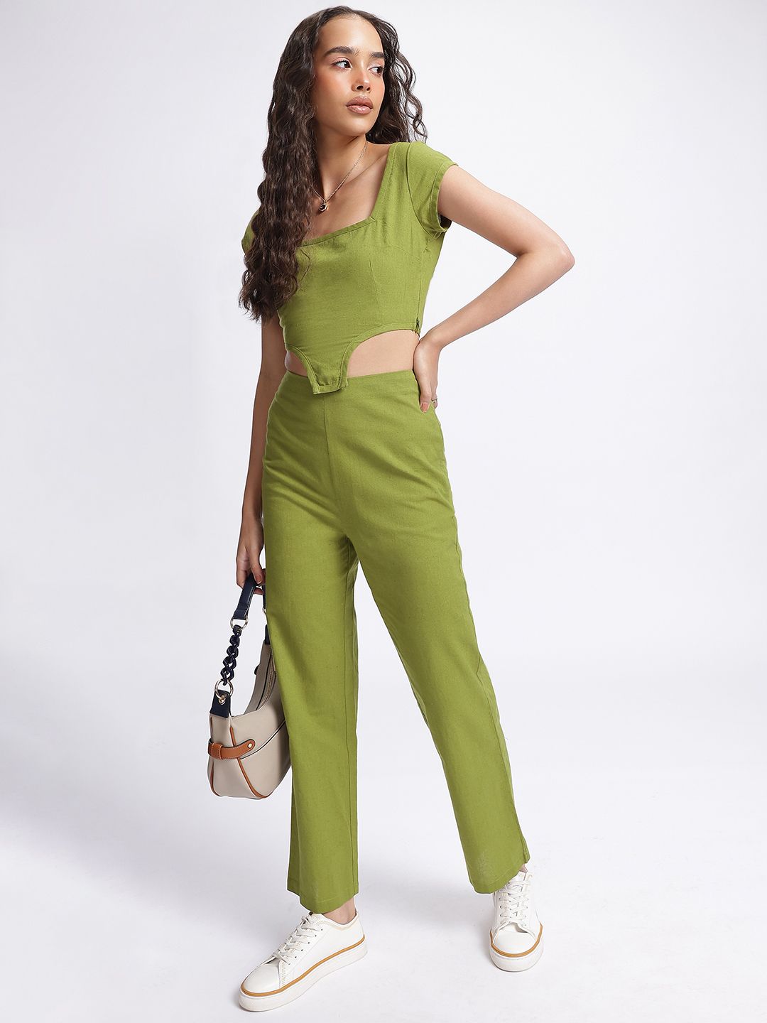 DressBerry Cyberlime Chic Crop Top with Trousers