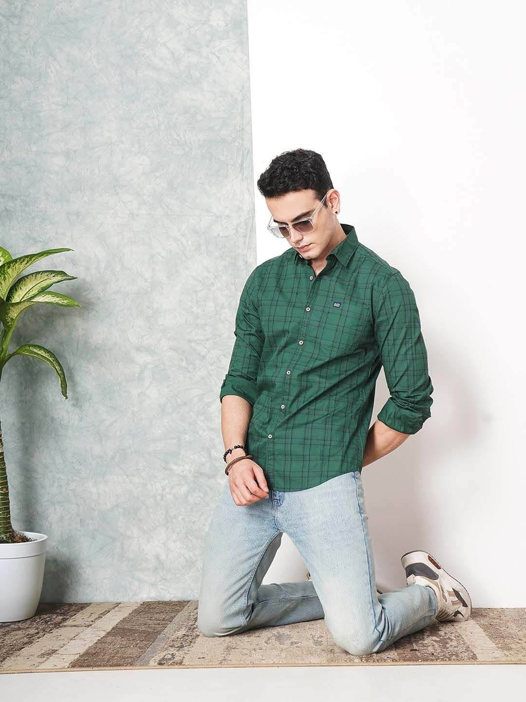 The Indian Garage Co Men Green & Maroon Checked Casual Shirt