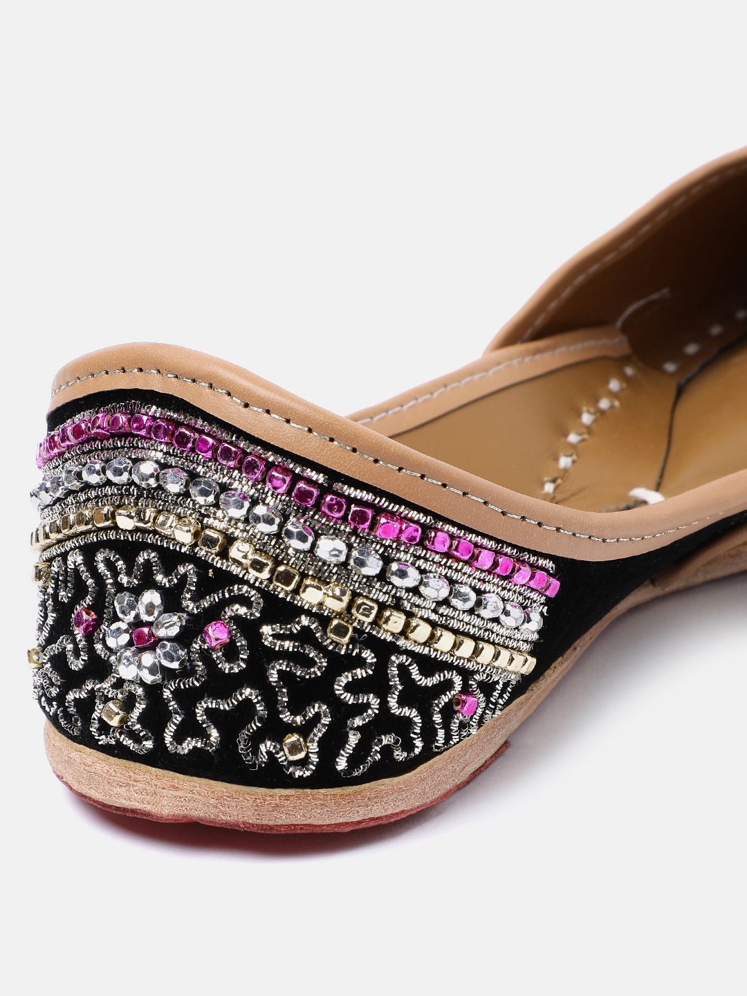 House of Pataudi Women Stone Embellished Ethnic Leather Mojaris
