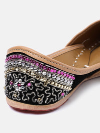 House of Pataudi Women Stone Embellished Ethnic Leather Mojaris
