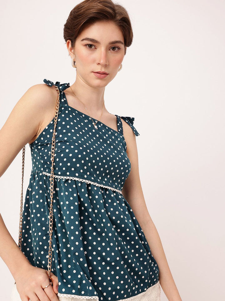 DressBerry Pleasing Polka Bow Tie Straps A-Line Top