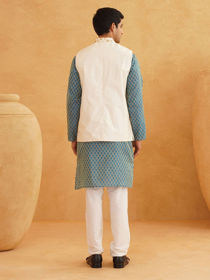 SOJANYA Motif Etnik Rekaan Tenun Kurta Kolar Mandarin Dengan Baju Tidur & Jaket Nehru