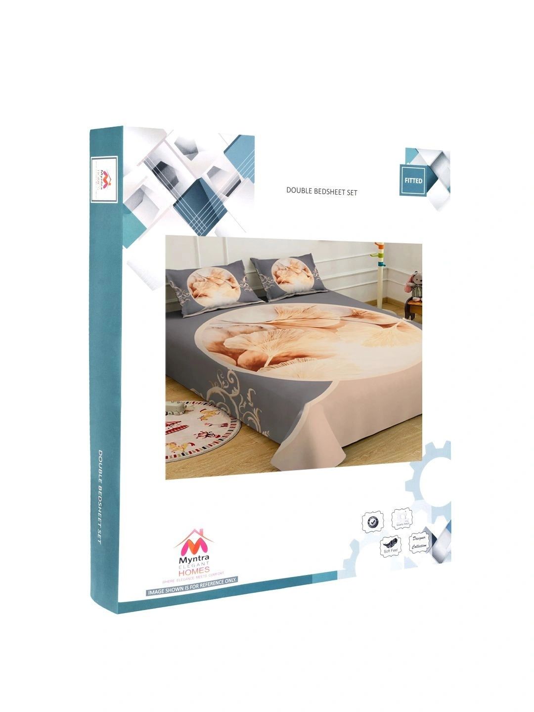 Myntra Elegant Homes Grey Floral 400 TC Bedsheet with 2 Pillow Covers