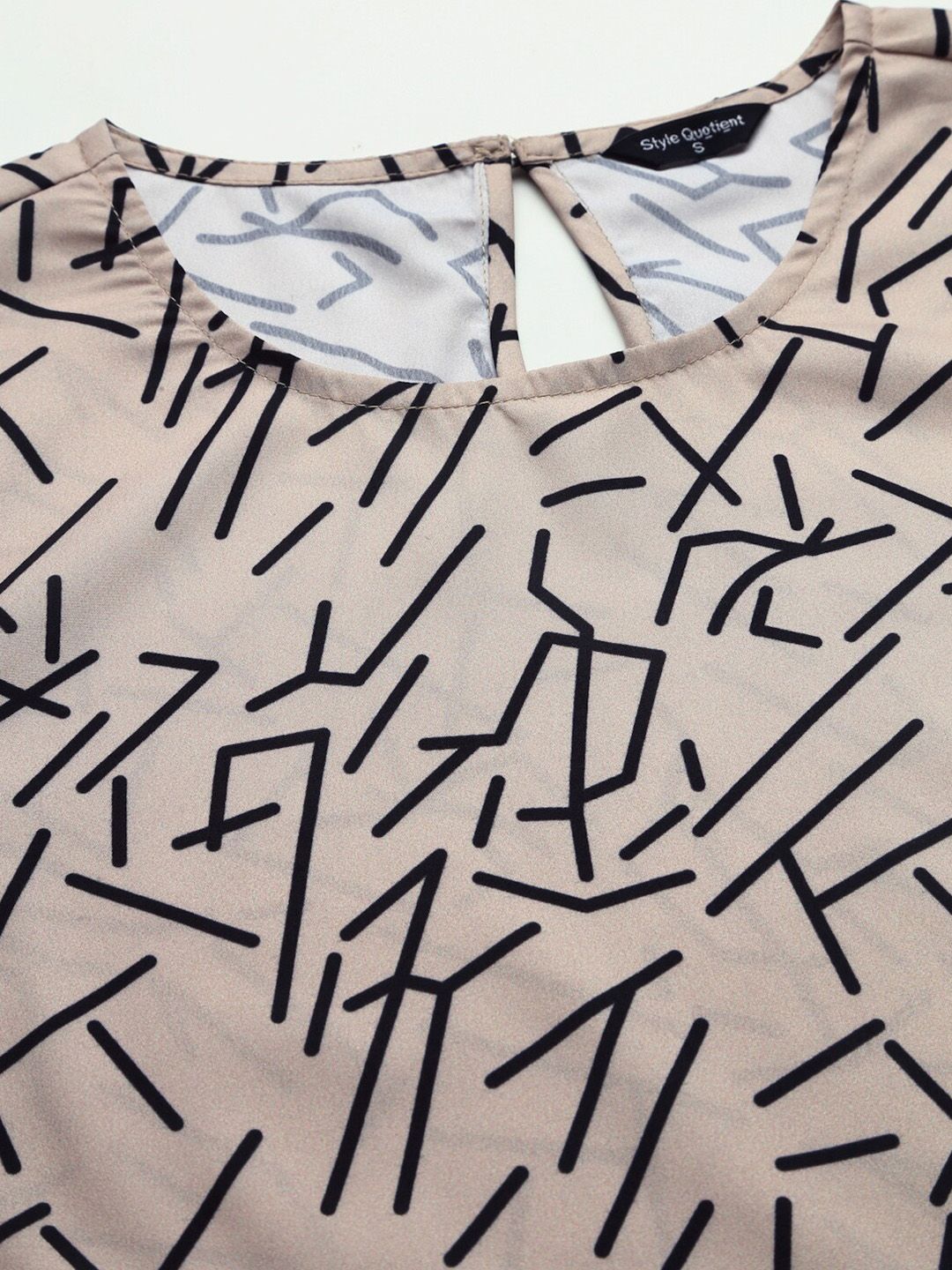 Style Quotient Nude-Coloured & Black Print Crepe Top