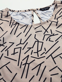 Style Quotient Nude-Coloured & Black Print Crepe Top