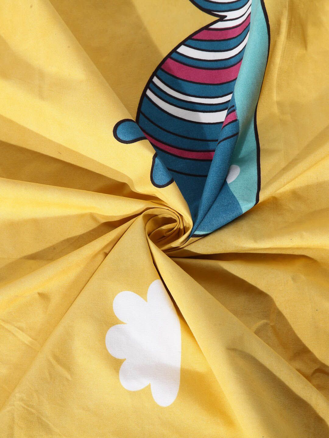 KLOTTHE Yellow Cartoon Characters Polycotton 300 TC Single Fine Bedsheet with a Pillow Cover-87 x 59 inches