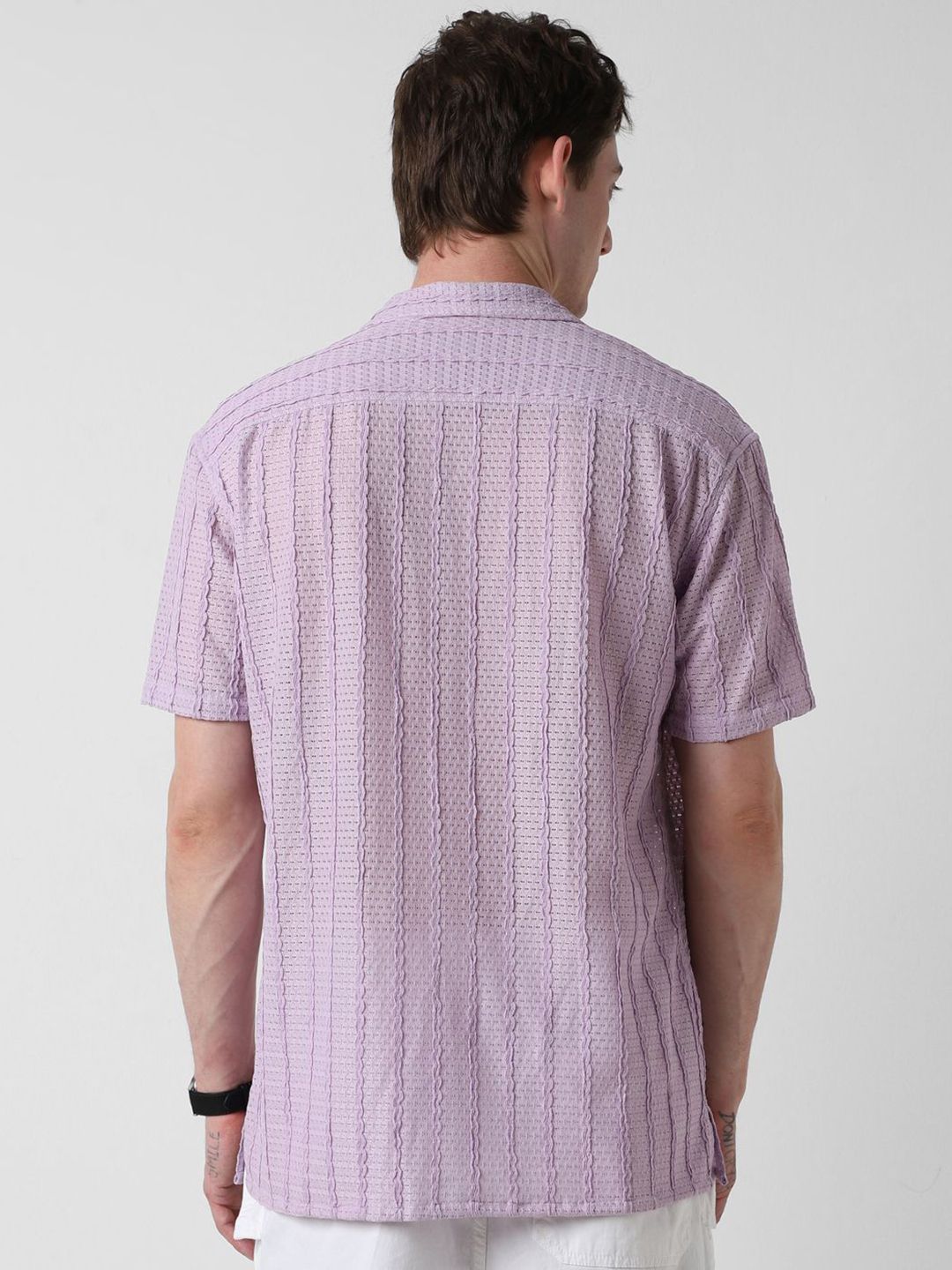VASTRADO Men Classic Cuban Collar Vertical Striped Casual Shirt