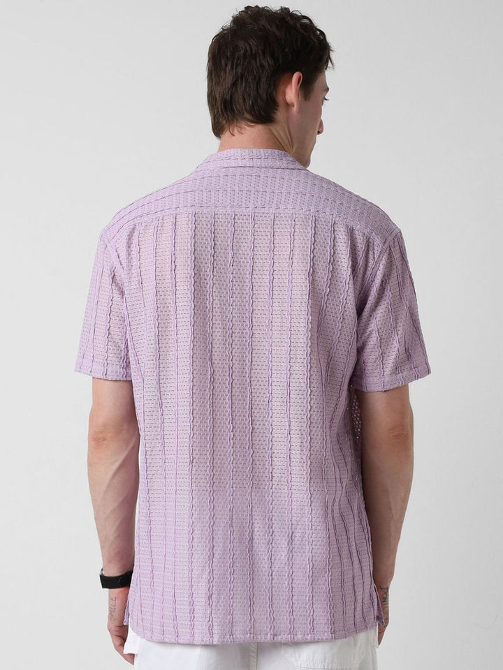 VASTRADO Men Classic Cuban Collar Vertical Striped Casual Shirt