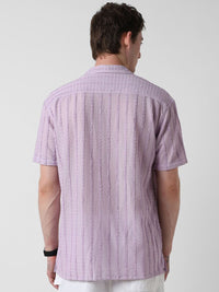 VASTRADO Men Classic Cuban Collar Vertical Striped Casual Shirt