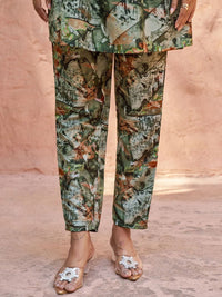 KALINI Floral Printed V-Neck Puff Sleeves Regular A-Line Kurti with Trousers