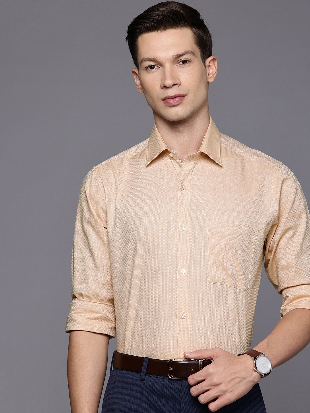 Raymond Slim Fit Self Design Textured Pure Cotton Formal Shirt