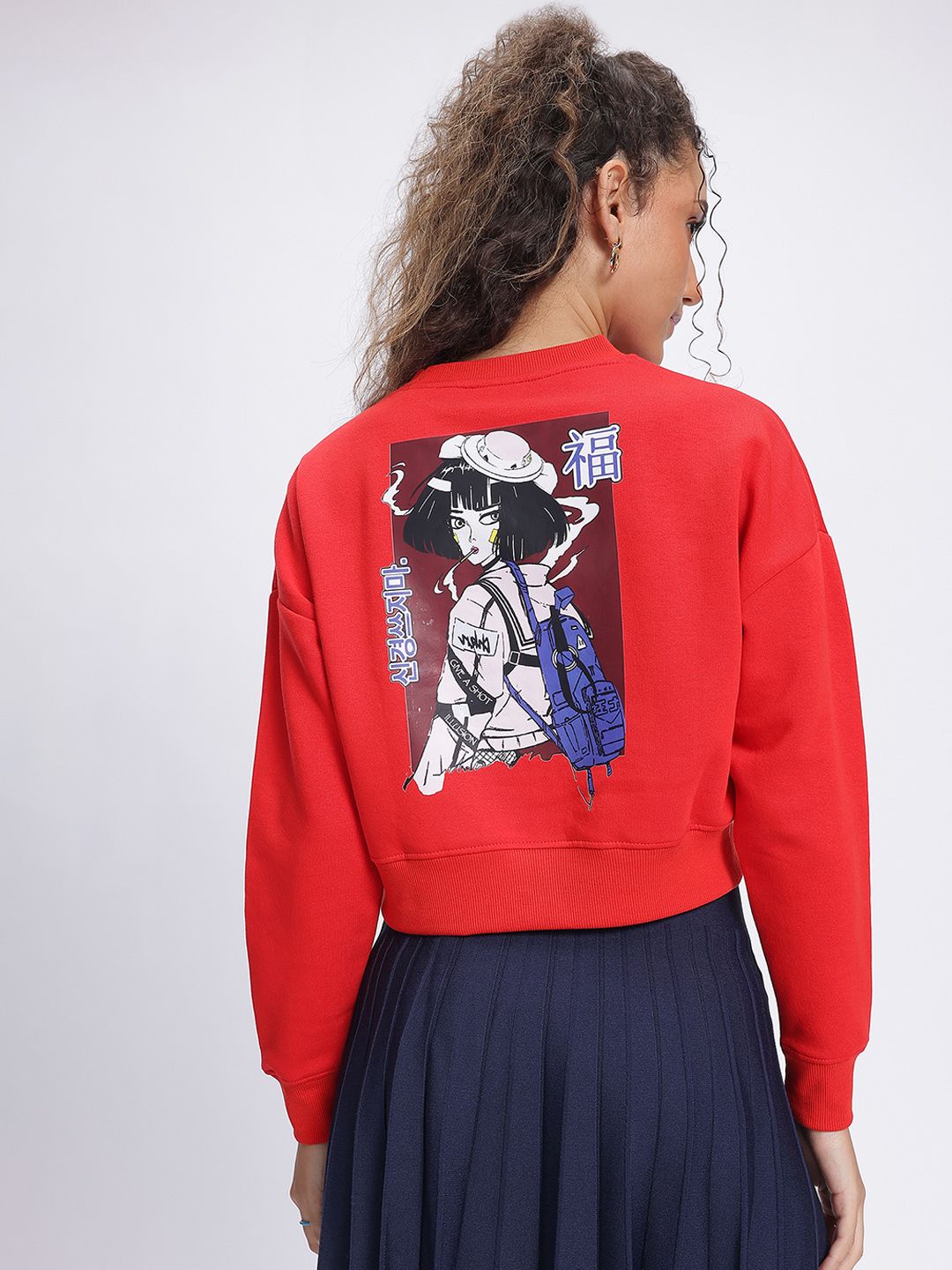 DressBerry Graphic Print Drop-Shoulder Crop Sweatshirt