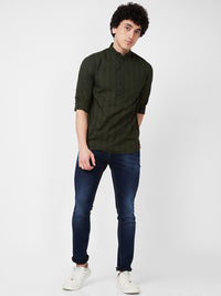 SPYKAR band collar Long Sleeves Striped Regular Fit Casual Pure Cotton Shirt