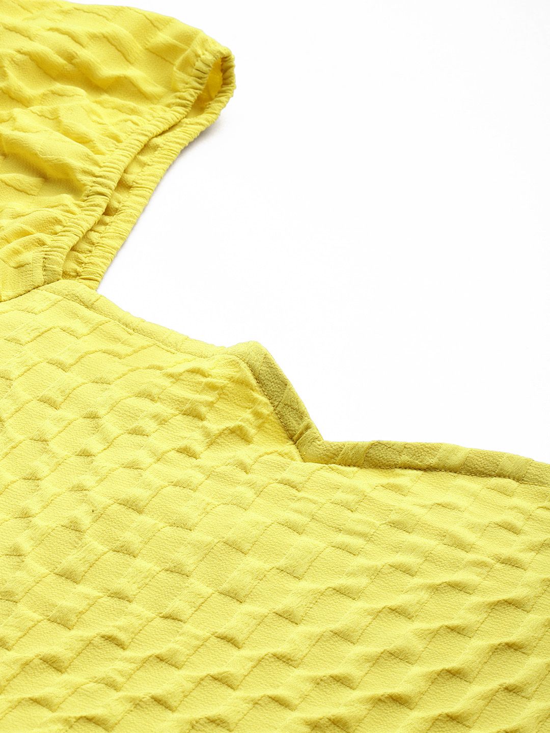 DressBerry Puff Sleeves Fit & Flare Textured Dress