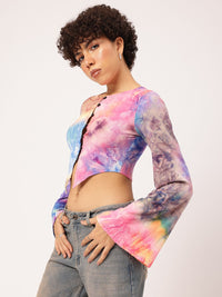 DressBerry Tie Dye Delight Front Buttoned Crop Top