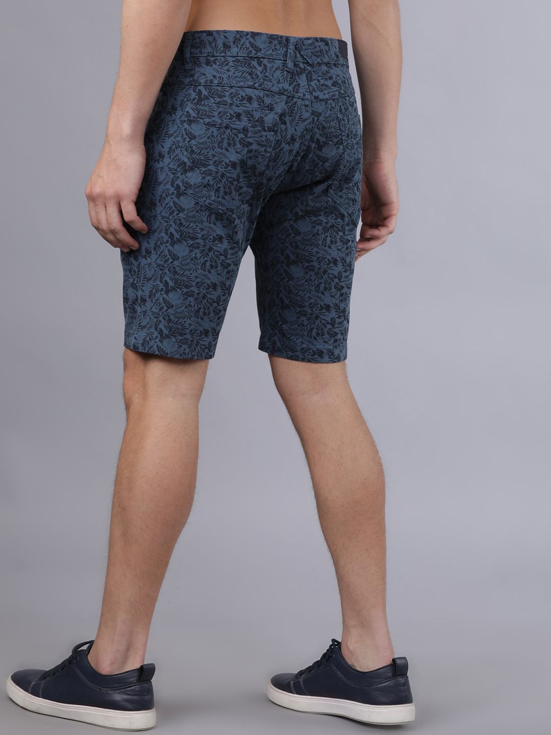 HIGHLANDER Men Blue Printed Slim Fit Denim Shorts